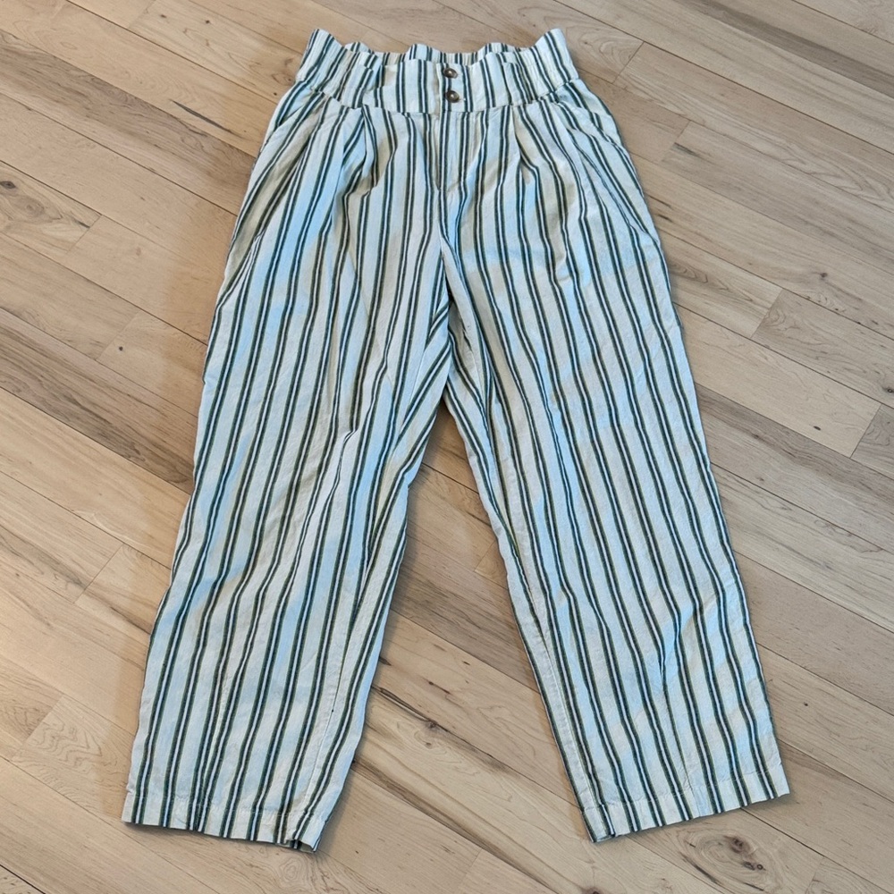 Urban Outfitters Sloan High Rise Linen Blend Crop Striped Pants-XS-Vacation